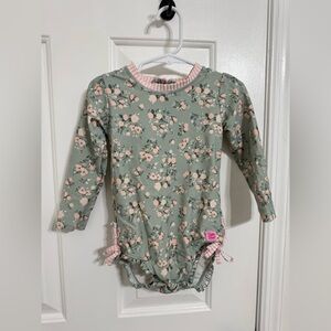 RuffleButts 2T Tea Roses Long Sleeve Rashguard